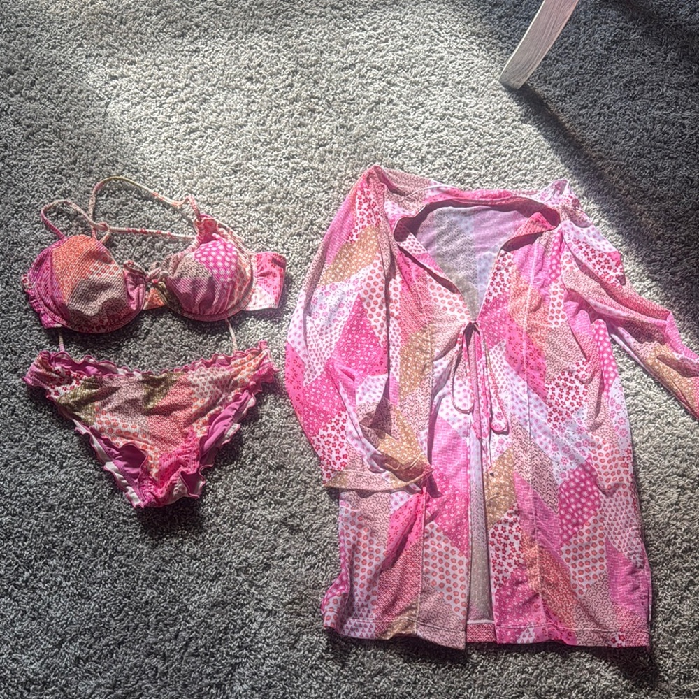 Alter’d State Pink Patterned Bikini Set With Cove… - image 1